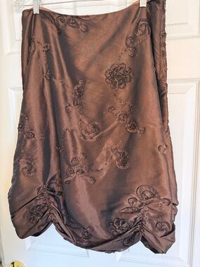 Brown Embroidered Bubble Hem Women's Skirt